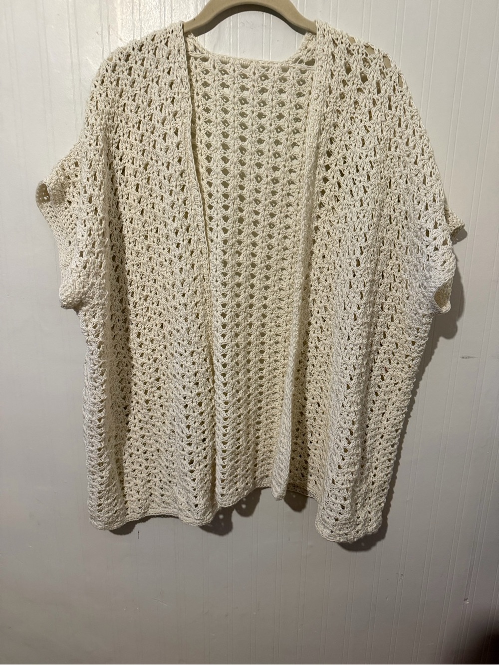 Hand Crafted Open-Knit Cream Women's Sweater Cardigan XL - Picture 2 of 7